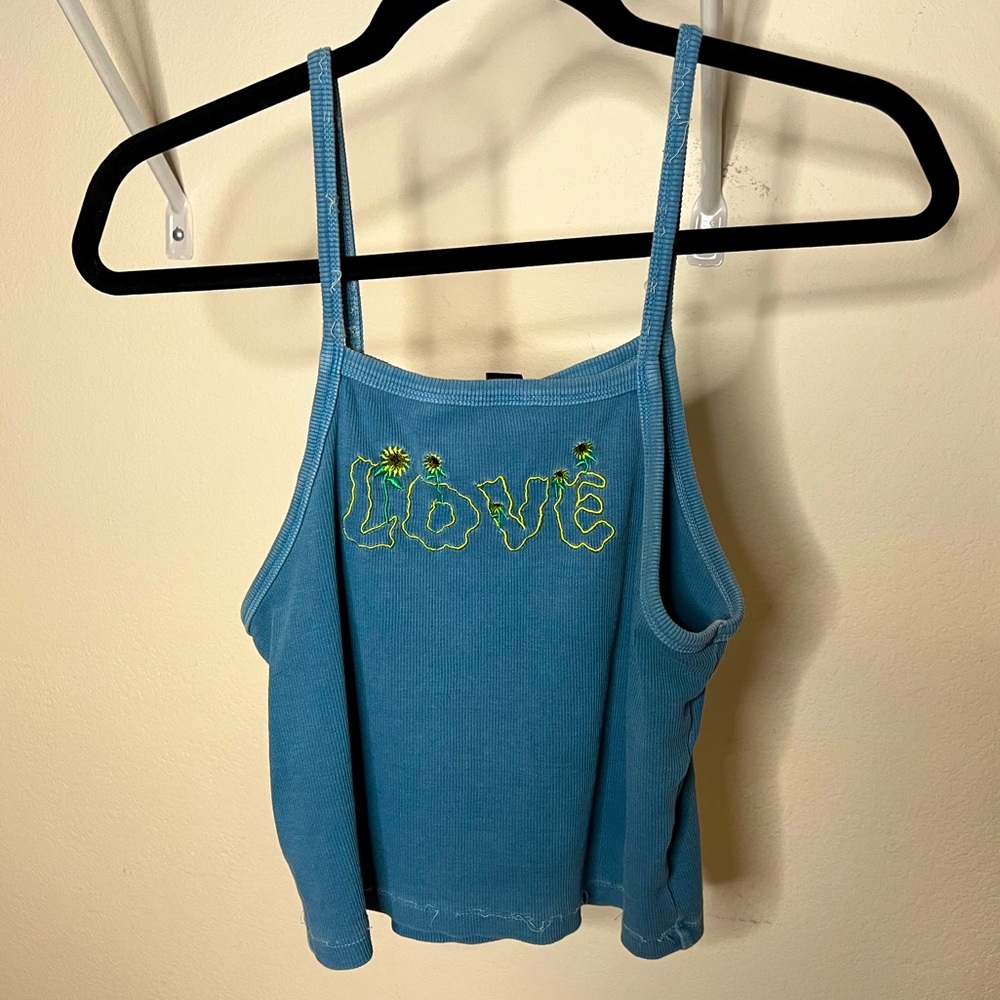 Forever 21 Ribbed Halter-Style Logo Tank Top Crop Top